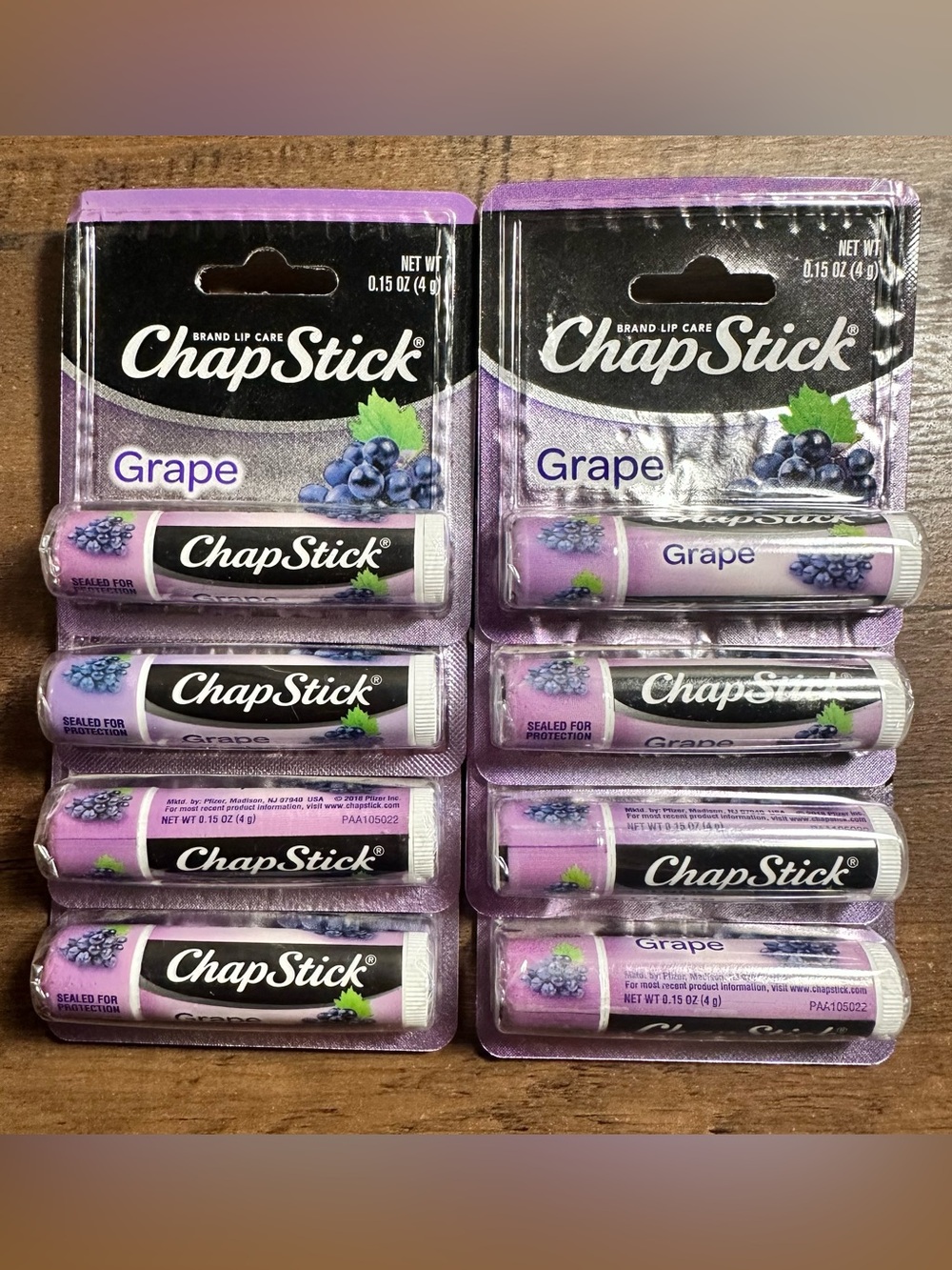 Chapstick Stick Grape Flavored Lip Care Balm Paraben Free 8 Pack NEW Sealed